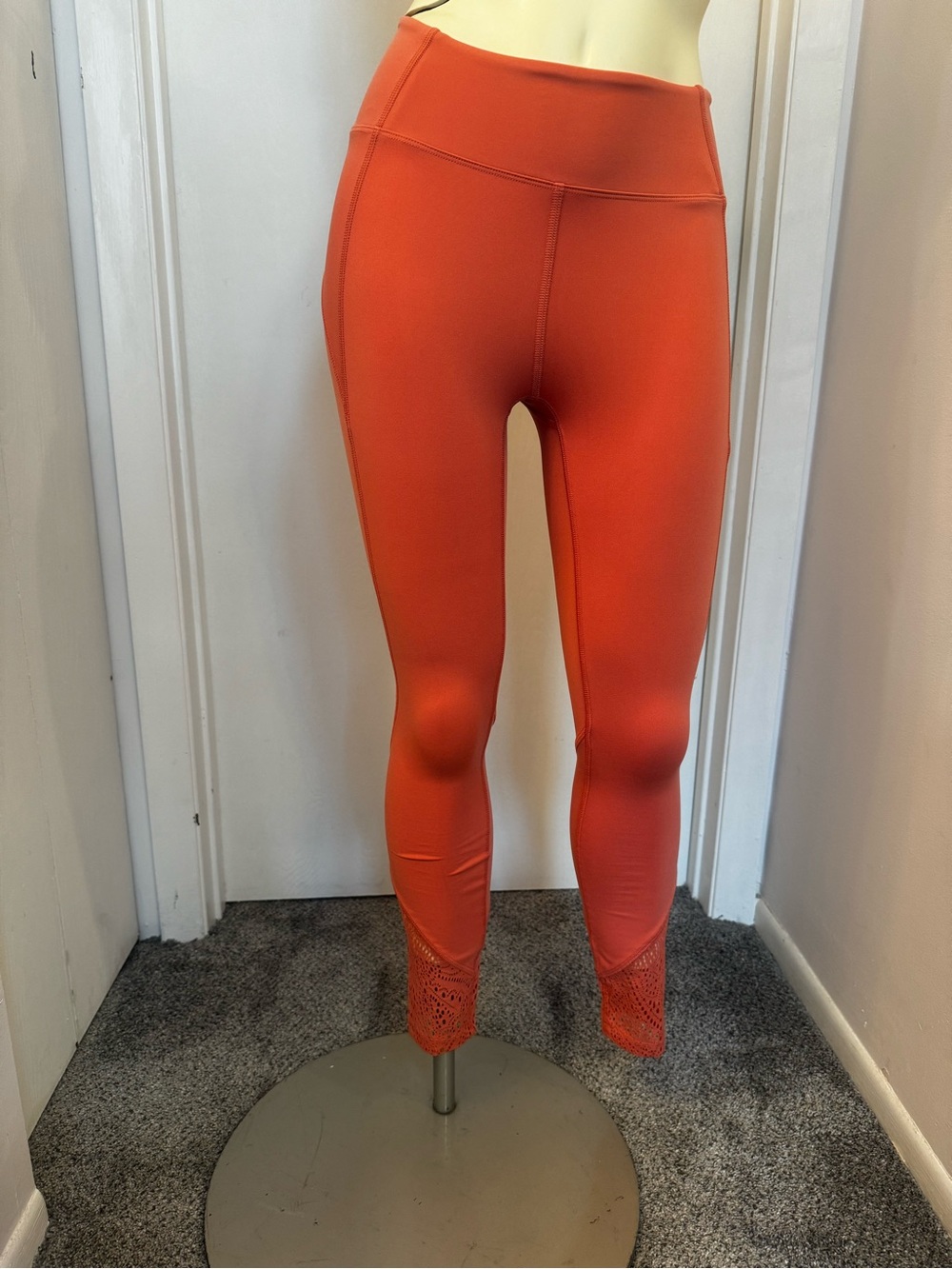 PINK Victoria's Secret Orange High-Waist Leggings with Lace Hem